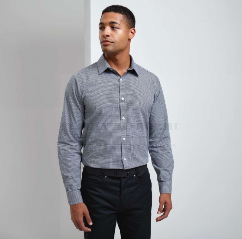 GINGHAM 100% pamut comfort fit h.u férfi ing Fehér-fekete kockás Normál fazon